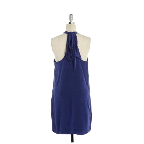 BHLDN Anthropologie Va Et Vien Blue Silk RUFFLED RACERBACK DRESS Blue size 8 - Picture 6 of 7